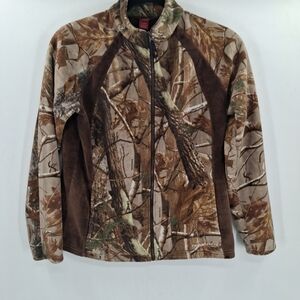 Field & Stream Fleece Jacket Womens Camouflage Mock Neck‎ Full Zip Sz XL- EUC